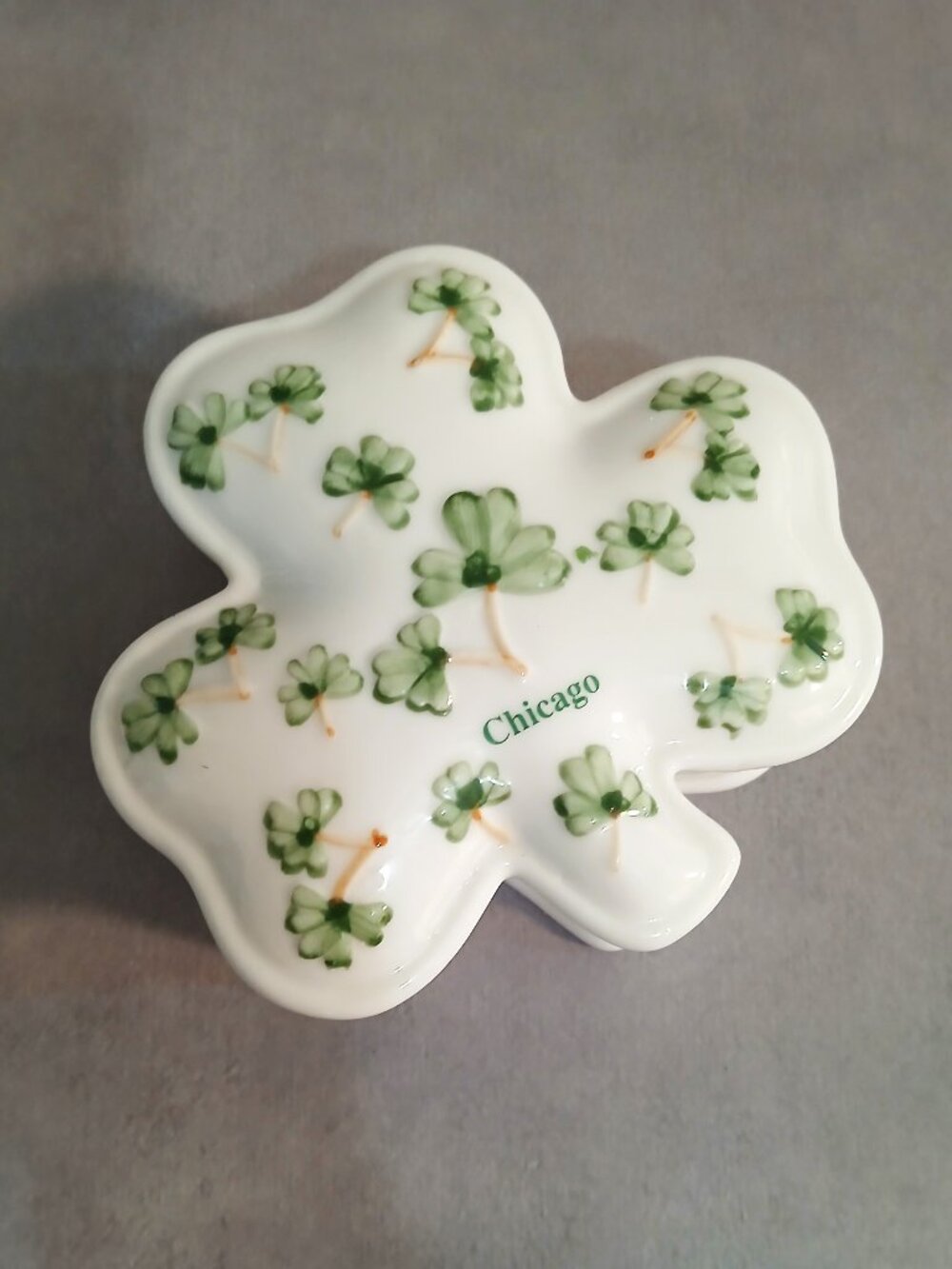 Hand Painted Porcelain Shamrock Lidded Dish "Chicago"-Irish Prayer